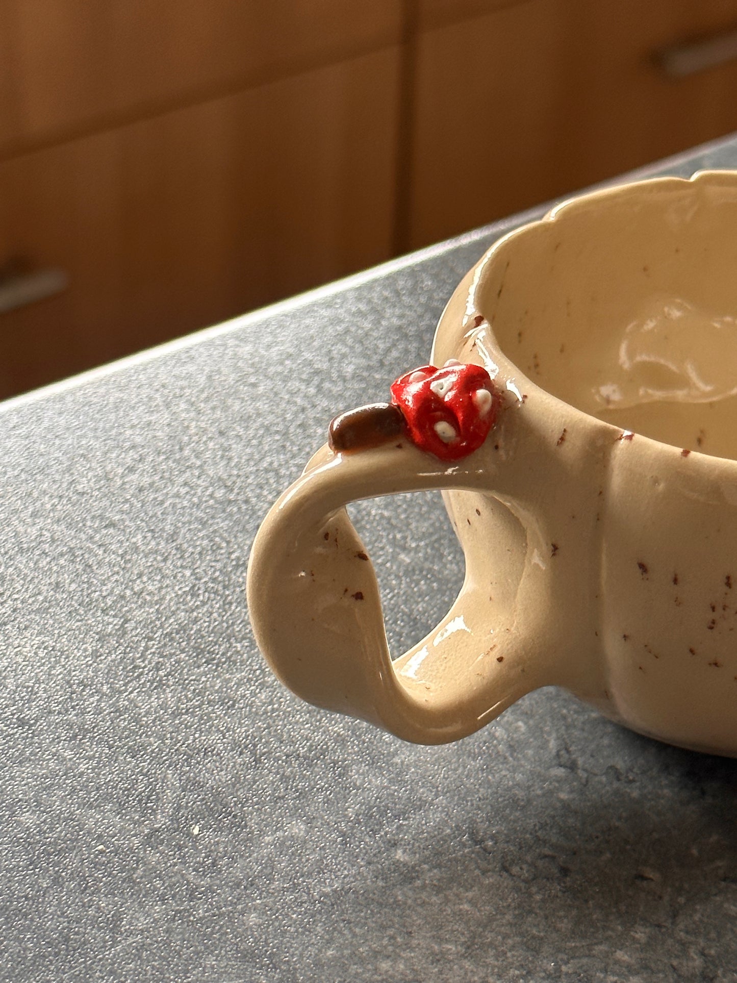 Large pumpkin mug with red mushroom